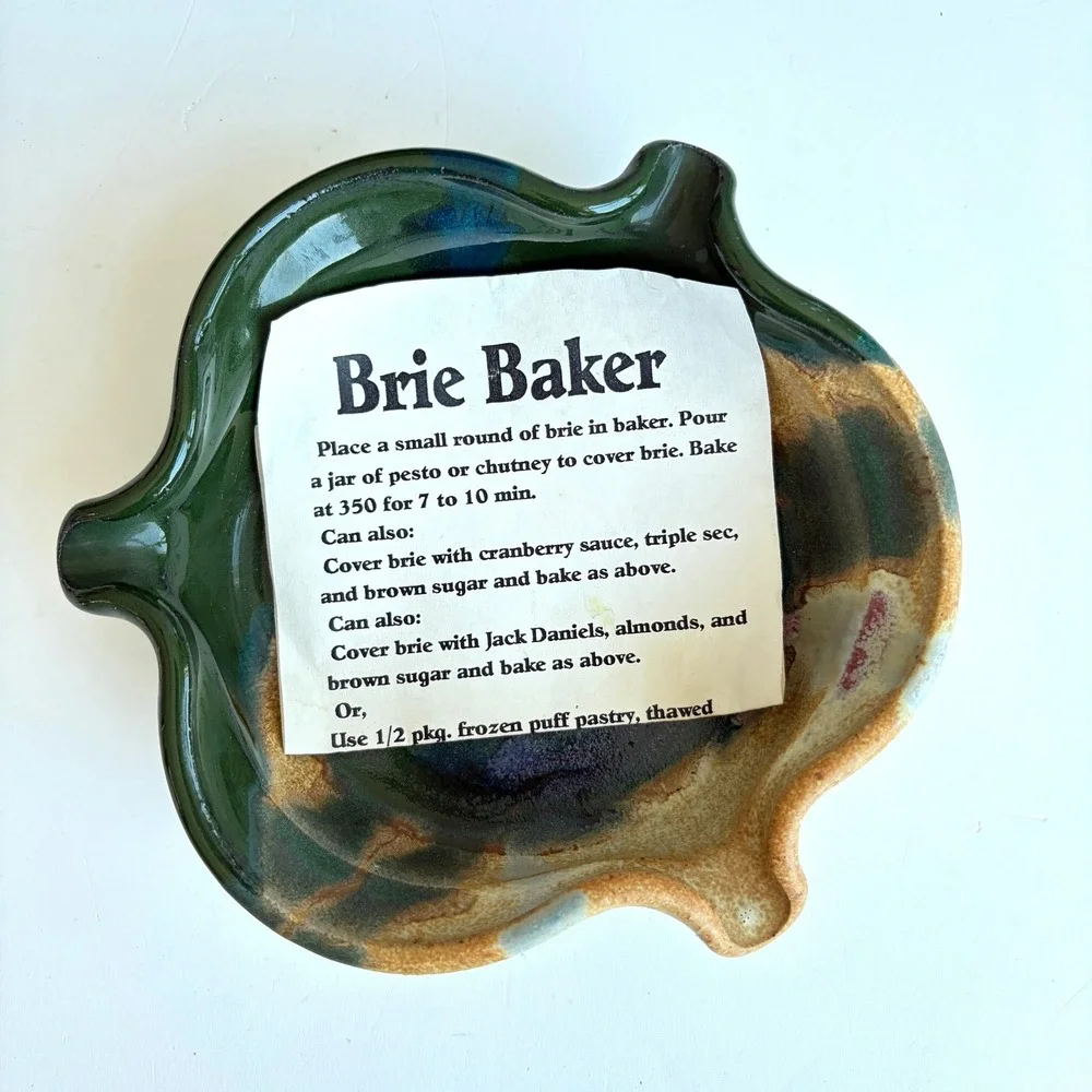 Ayers Pottery Steve Ayers Handmade Stoneware Brie Baker Green Multi Glaze 2003